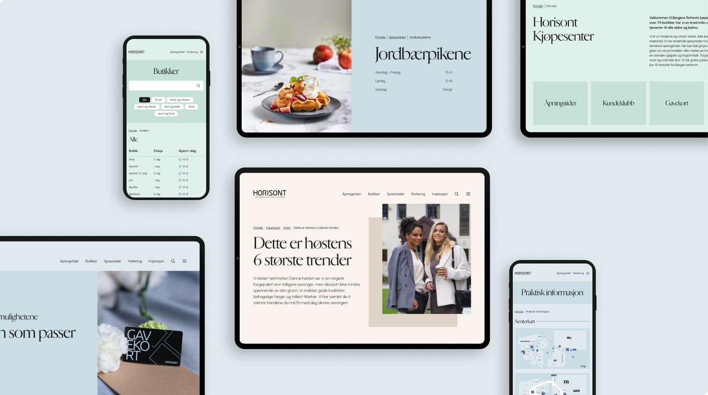 Mockups av forskjellige undersider på horisont sitt nettsted