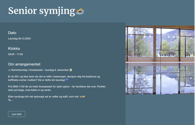 Skjermbilde av et arrangement fra vossabadet.no