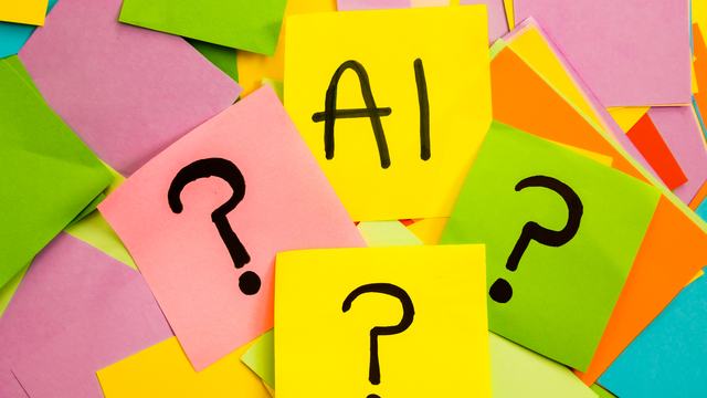 post-its med spørsmålstegn og ai