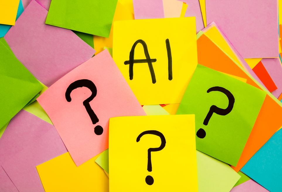 post-its med spørsmålstegn og ai